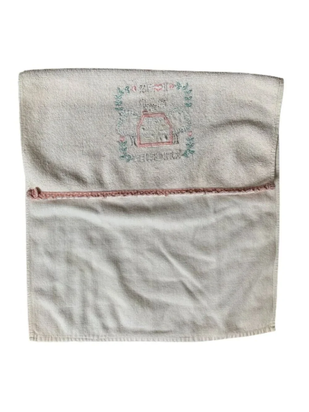 I Love My Kitchen Embroidered Cotton Hand Towels Set Of 2 White with Pink Trim